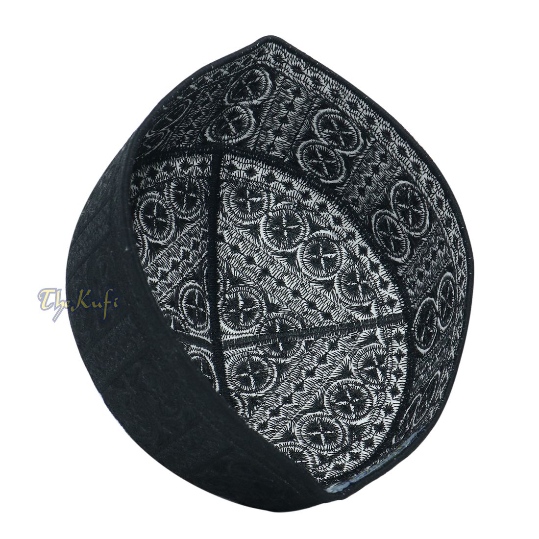 Black Exclusive Embroidered Circle Design Rigid-Semi Rigid Pakistan Kufis