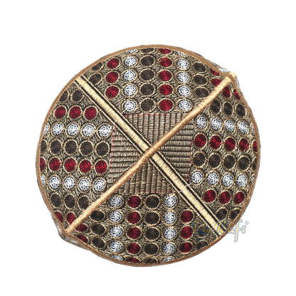 Rekaan Bulatan Bersulam Khaki Hijau Maroon Semi-tegar Gaya Pakistan Topi Kufi