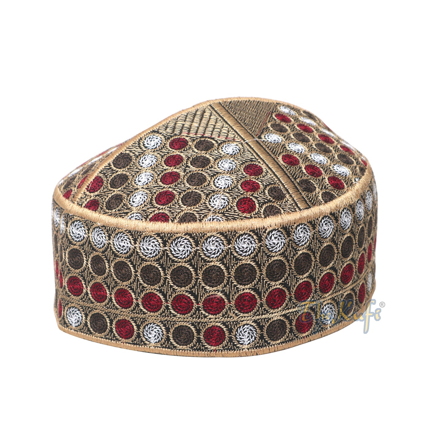 Rekaan Bulatan Bersulam Khaki Hijau Maroon Semi-tegar Gaya Pakistan Topi Kufi