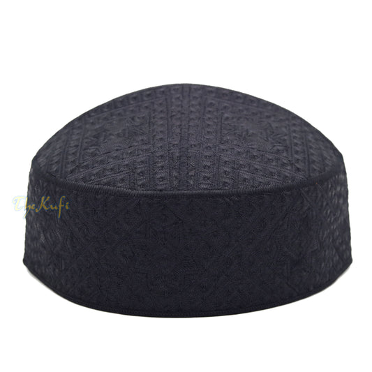 Pakistani Muslim Kufi Hats Black Intricate Embroidery Diamond Motif Rigid Round Islamic Prayer Cap Topi Tupi Head Cover