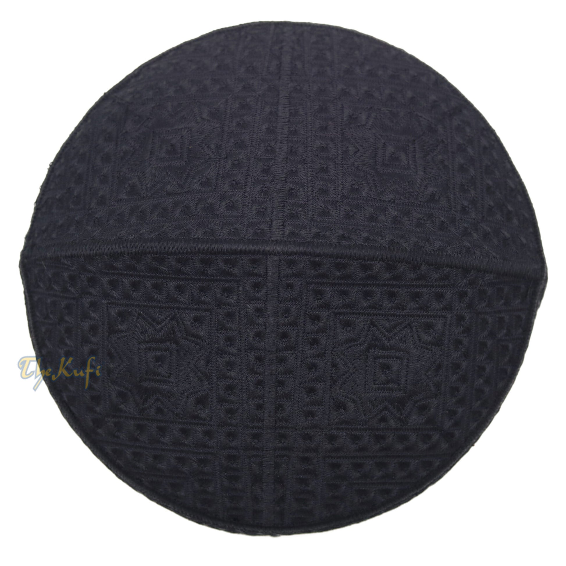 Pakistani Muslim Kufi Hats Black Intricate Embroidery Diamond Motif Rigid Round Islamic Prayer Cap Topi Tupi Head Cover