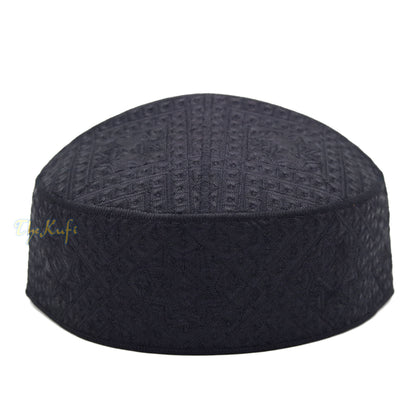 Pakistani Muslim Kufi Hats Black Intricate Embroidery Diamond Motif Rigid Round Islamic Prayer Cap Topi Tupi Head Cover
