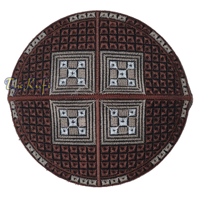 Dark Brown Light Brown White Diamond Intricately Embroidered Design Pakistan Kufi