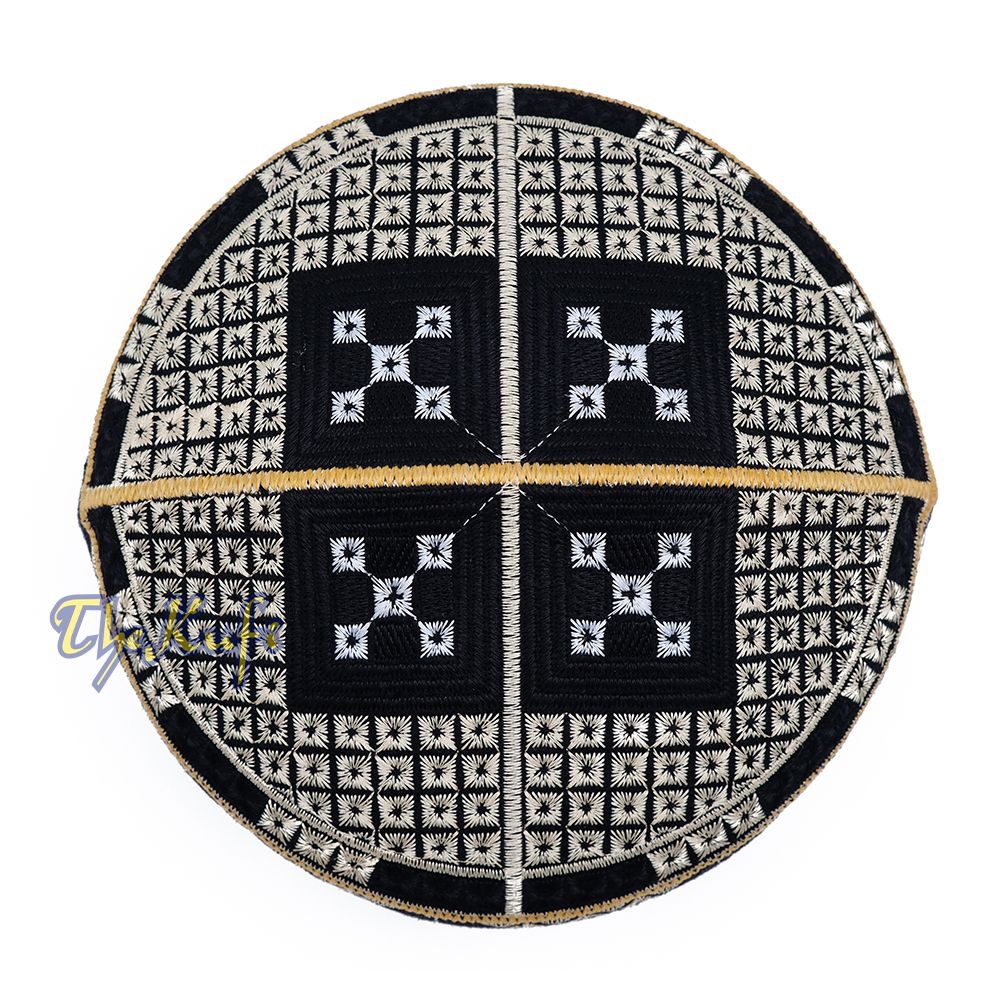 Black Beige White Diamond Intricately Embroidered Design Pakistan Kufi