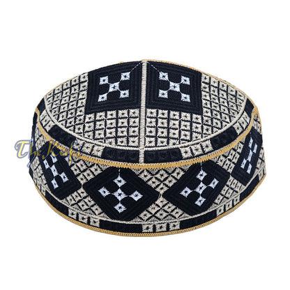 Black Beige White Diamond Intricately Embroidered Design Pakistan Kufi