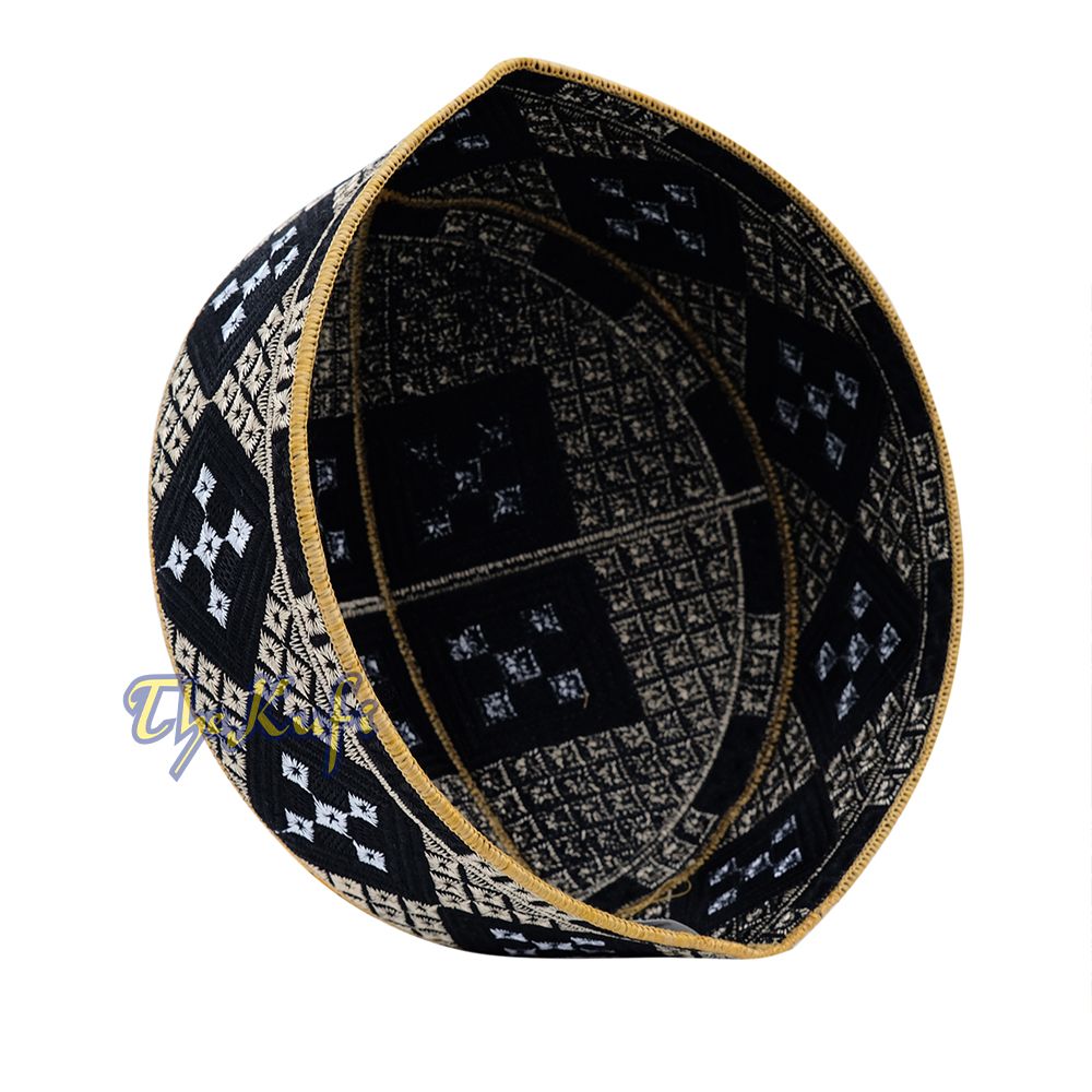 Black Beige White Diamond Intricately Embroidered Design Pakistan Kufi