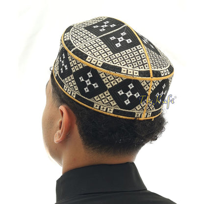 Black Beige White Diamond Intricately Embroidered Design Pakistan Kufi