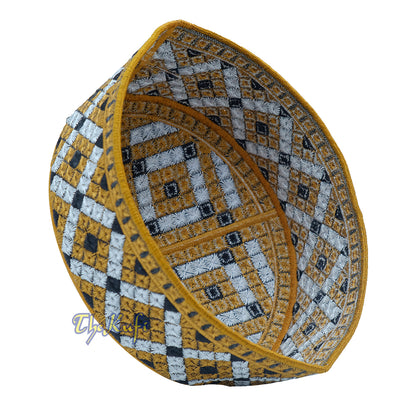 Rust Brown, Silver, Black Diamond Intricately Embroidered Rigid Round Pakistani-Style Kufi Hat