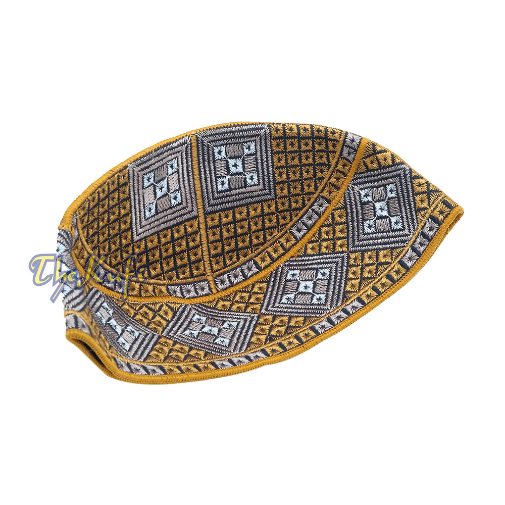 Rust Brown Light Brown White Diamond Intricately Embroidered Design Pakistan Kufi