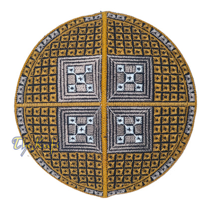 Rust Brown Light Brown White Diamond Intricately Embroidered Design Pakistan Kufi