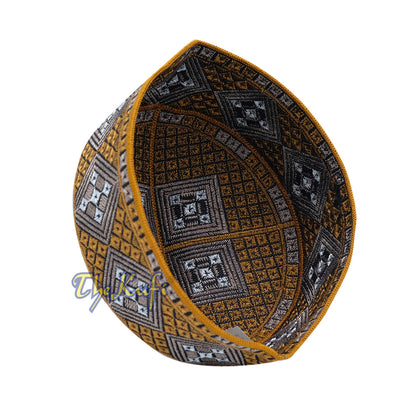 Rust Brown Light Brown White Diamond Intricately Embroidered Design Pakistan Kufi