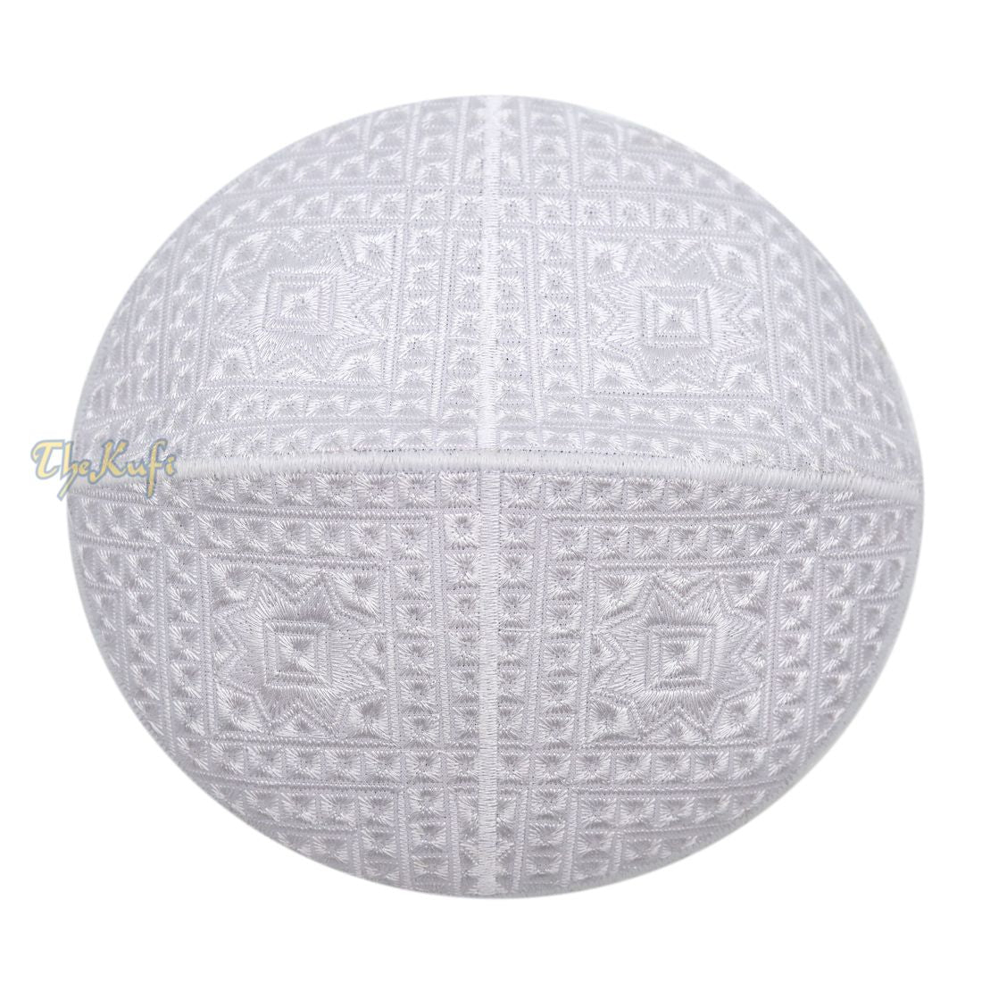 Pakistani Muslim Kufi Hats White Intricate Embroidery Diamond Motif Rigid Round Islamic Prayer Cap Topi Tupi Head Cover