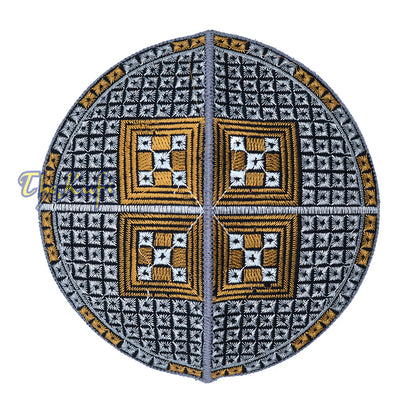 Dark Grey Rust Brown White Diamond Intricately Embroidered Design Pakistan Kufi