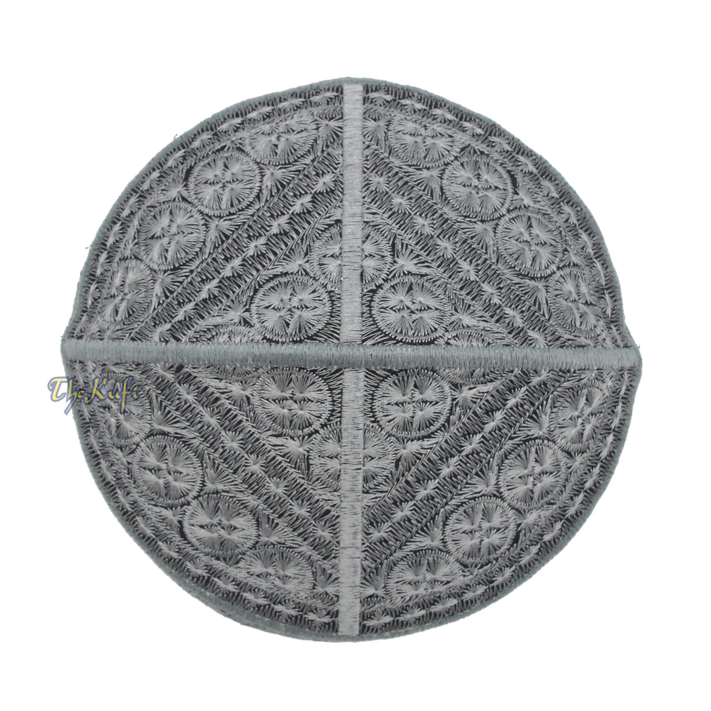 Grey Intricately Embroidered Rigid Round Pakistani-Style Kufi Hat