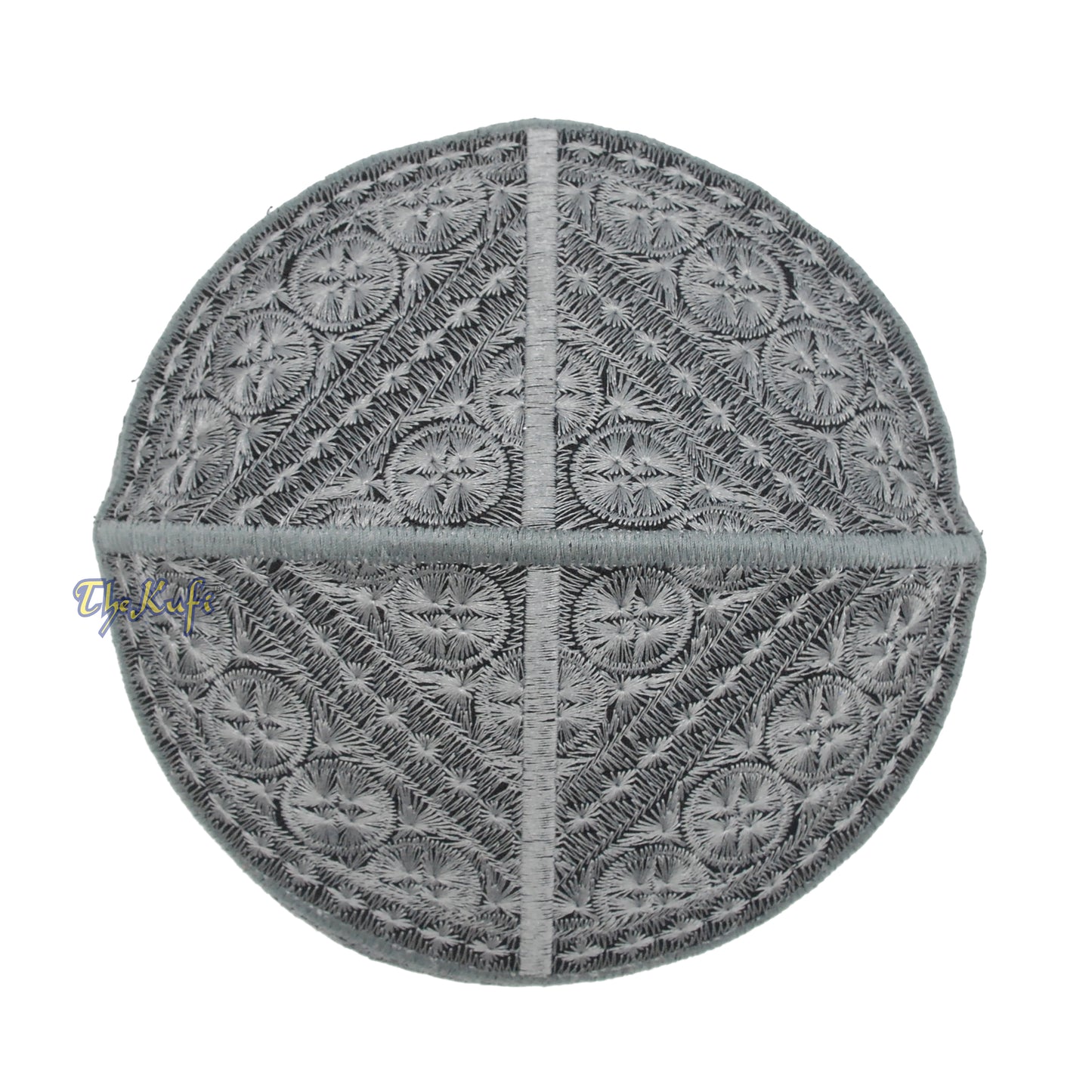 Topi Kufi Bulat Tegar Bersulam Kelabu Bersulam Rigid Gaya Pakistan