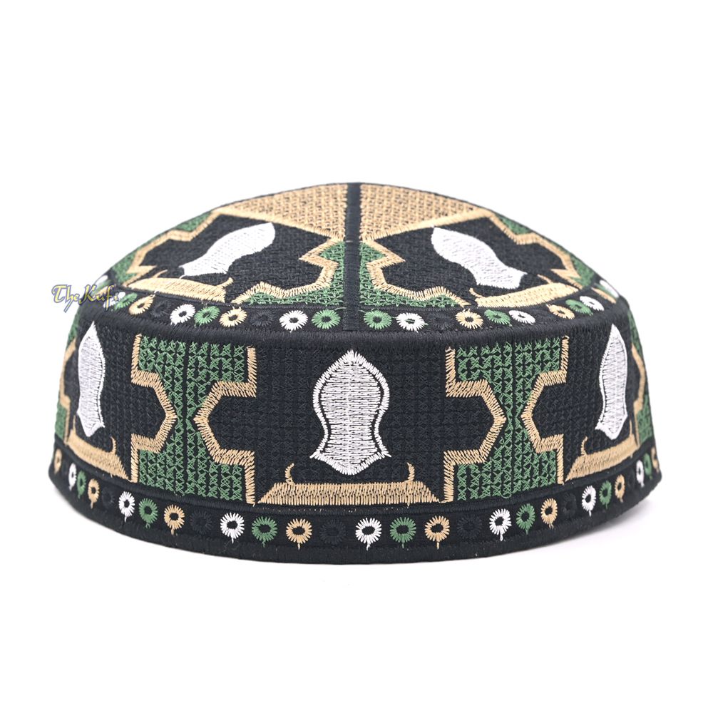 Green Sandal Motif Embroidery Pakistani Topi Kufi Hat