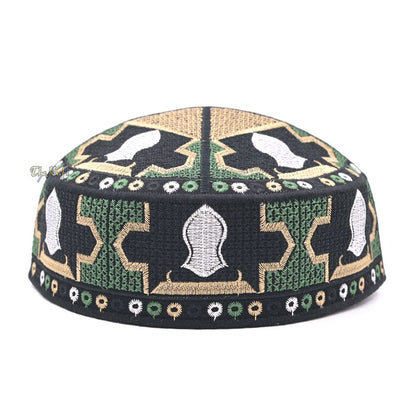 Green Sandal Motif Embroidery Pakistani Topi Kufi Hat