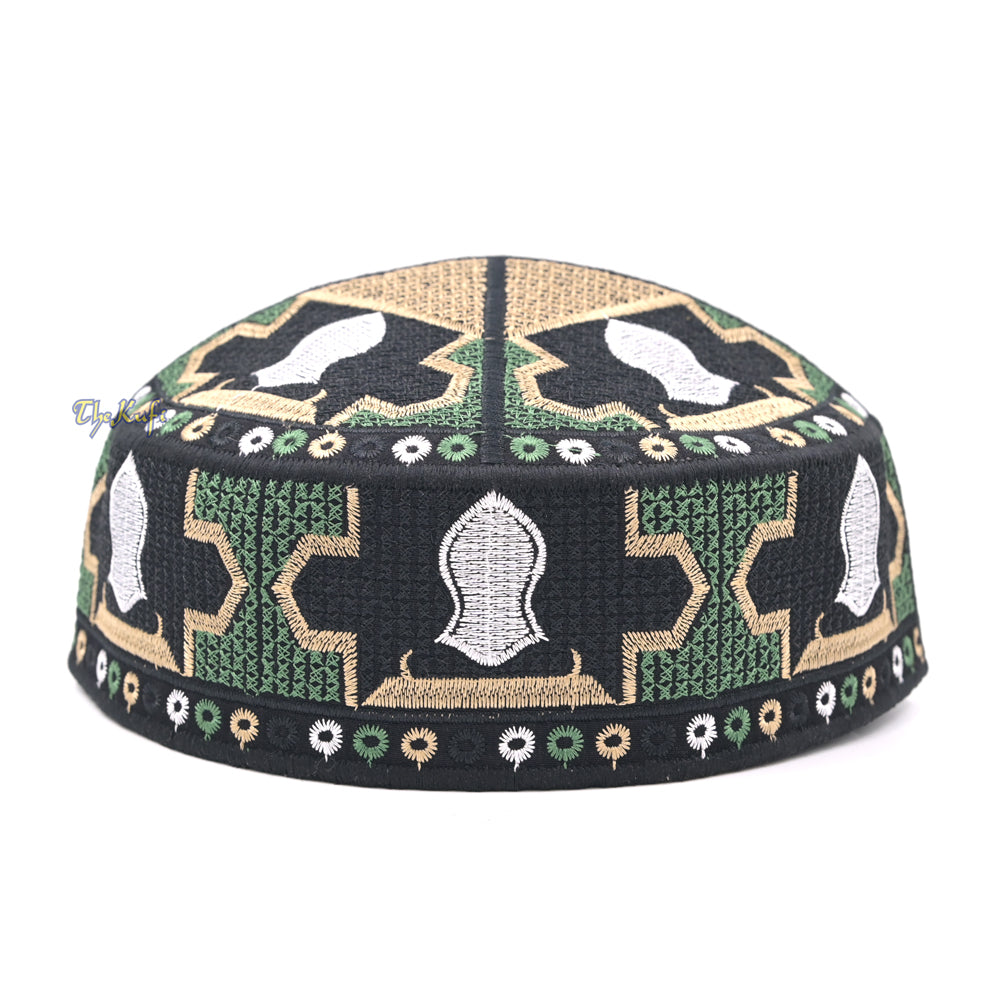 Green Sandal Motif Embroidery Pakistani Topi Kufi Hat