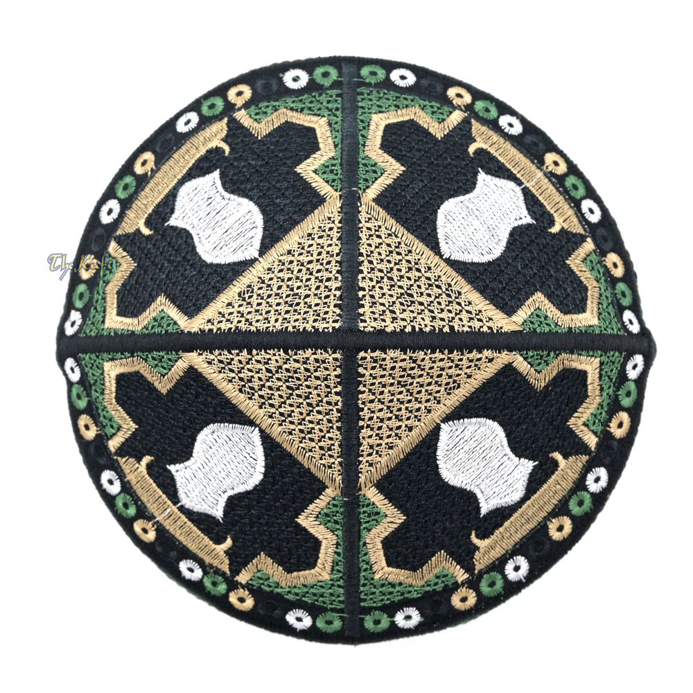 Green Sandal Motif Embroidery Pakistani Topi Kufi Hat