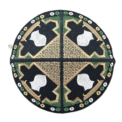 Green Sandal Motif Embroidery Pakistani Topi Kufi Hat