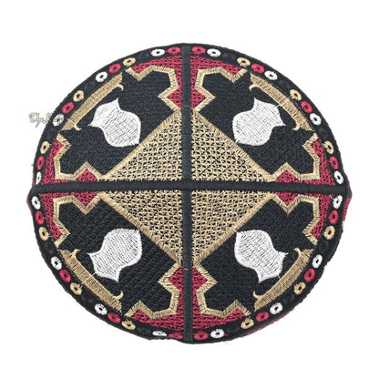 Red Sandal Motif Embroidery Pakistani Topi Kufi Hat