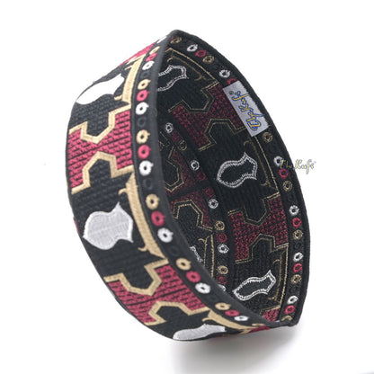 Red Sandal Motif Embroidery Pakistani Topi Kufi Hat