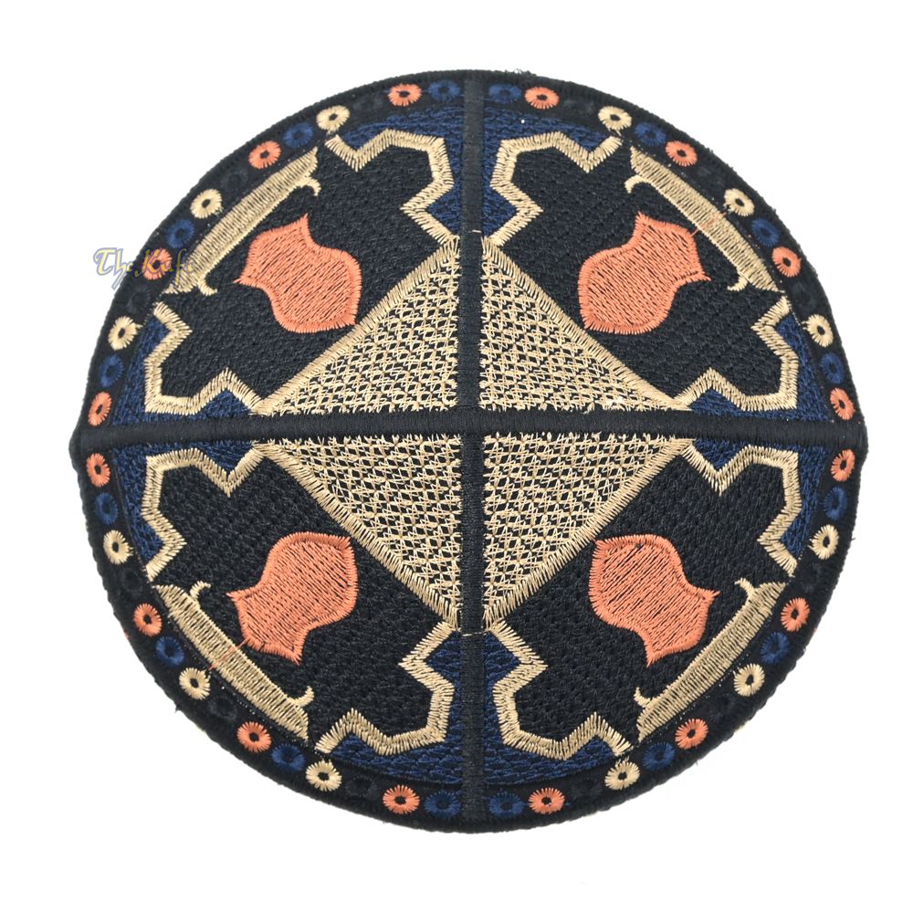 Dark Blue Sandal Motif Embroidery Pakistani Topi Kufi Hat