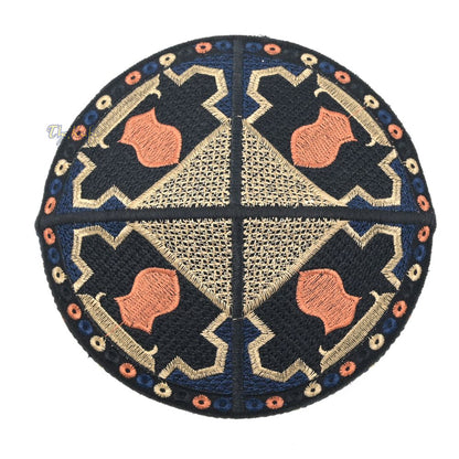 Dark Blue Sandal Motif Embroidery Pakistani Topi Kufi Hat