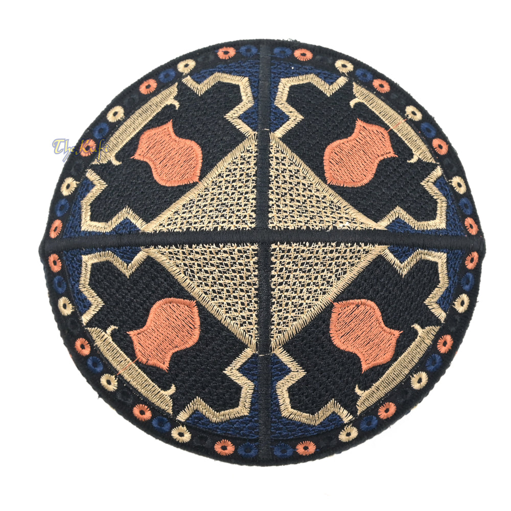 Dark Blue Sandal Motif Embroidery Pakistani Topi Kufi Hat