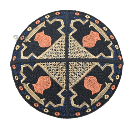 Dark Blue Sandal Motif Embroidery Pakistani Topi Kufi Hat