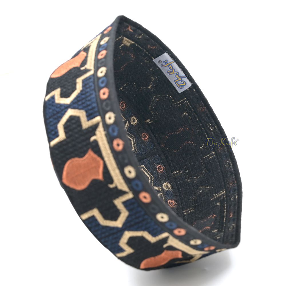 Dark Blue Sandal Motif Embroidery Pakistani Topi Kufi Hat