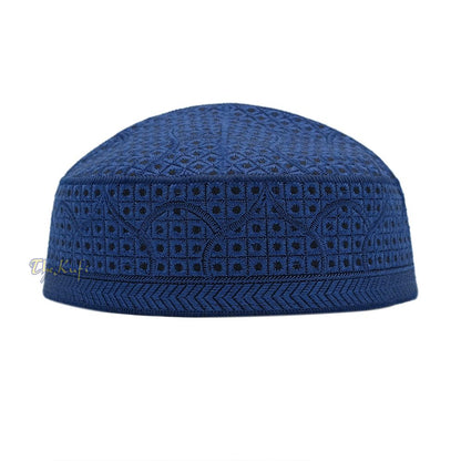 Embroidered Dark Blue Masjid Dome Rigid Lined Pakistani Style Topi Kufi
