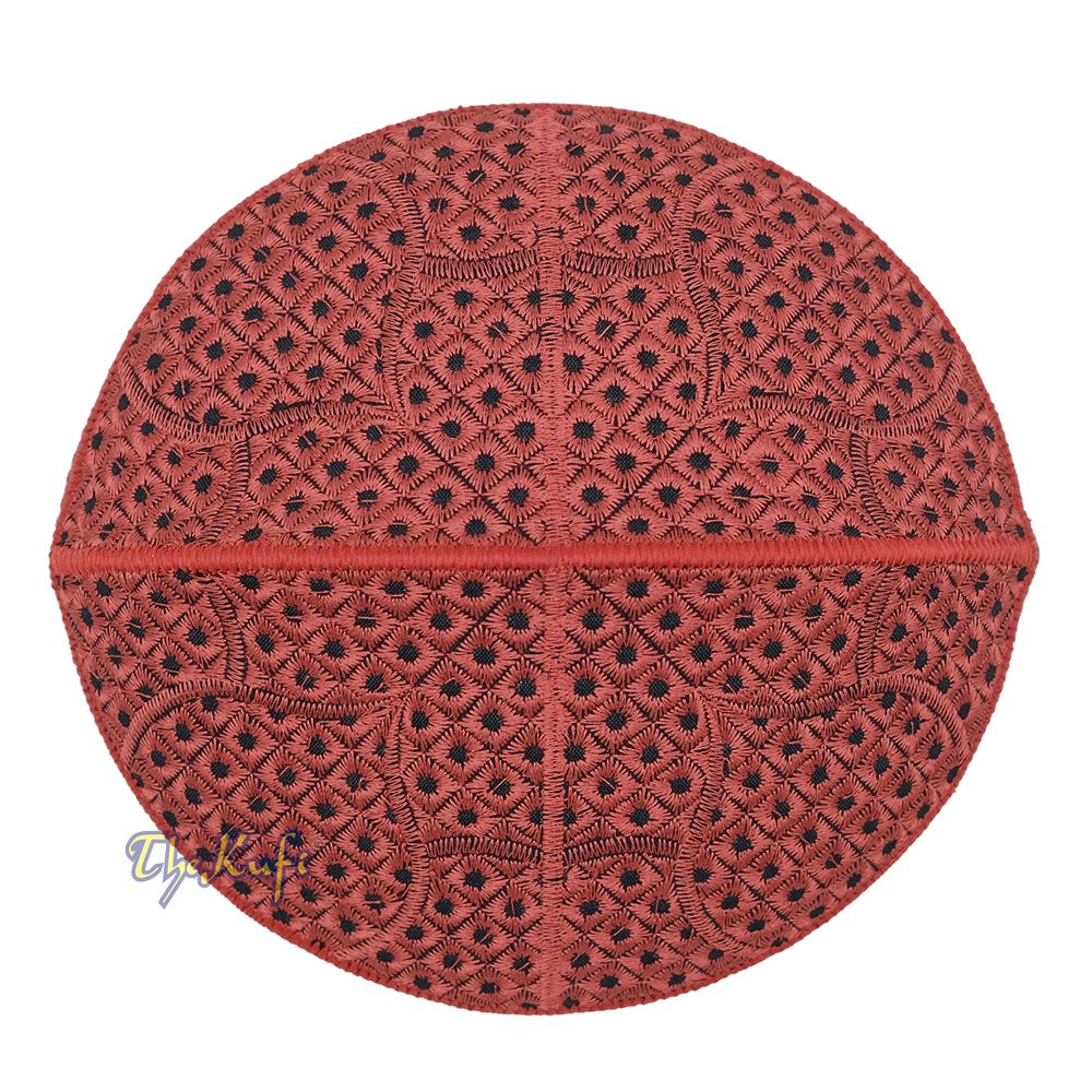 Embroidered Rust Brown Masjid Dome Rigid Lined Pakistani Style Topi Kufi