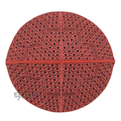 Embroidered Rust Brown Masjid Dome Rigid Lined Pakistani Style Topi Kufi