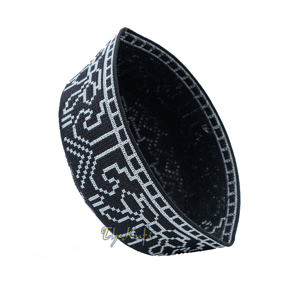 Embroidered Black Orchid Pattern Rigid Lined Pakistani Style Topi Kufi