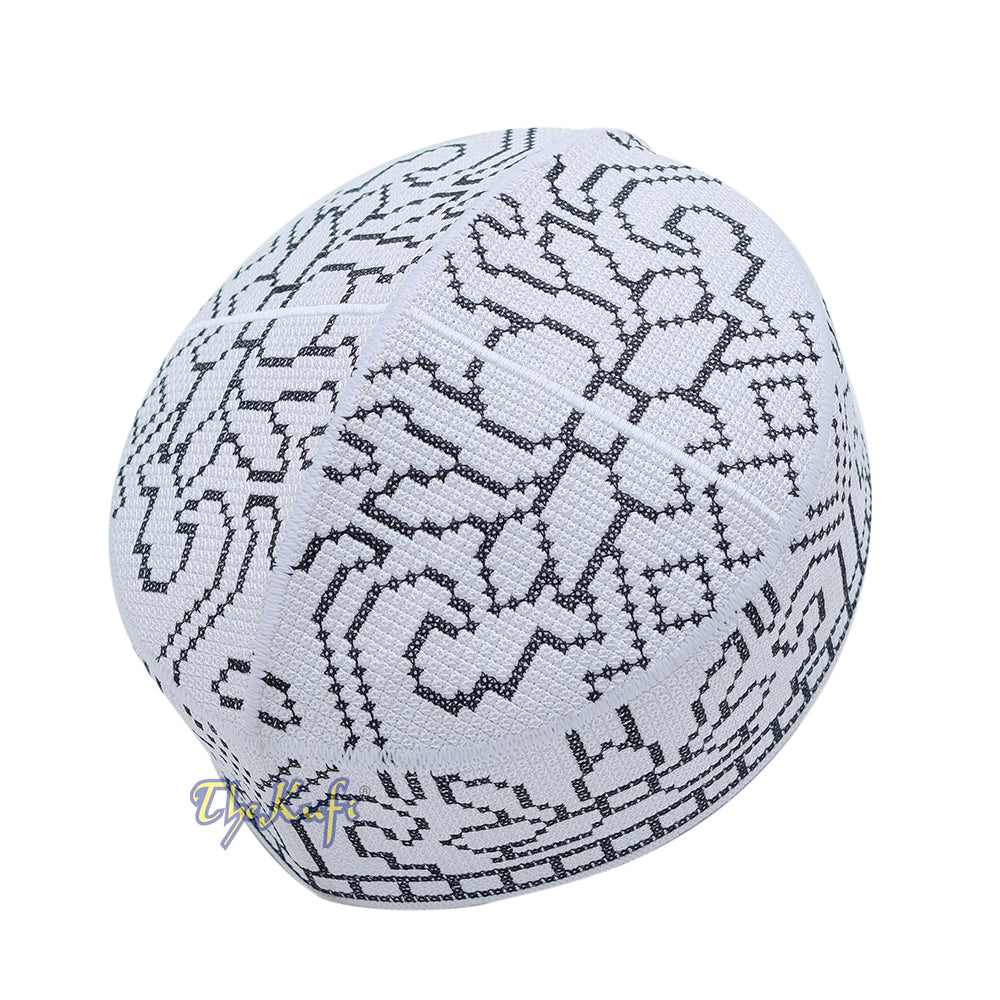 Embroidered White Orchid Pattern Rigid Lined Pakistani Style Topi Kufi