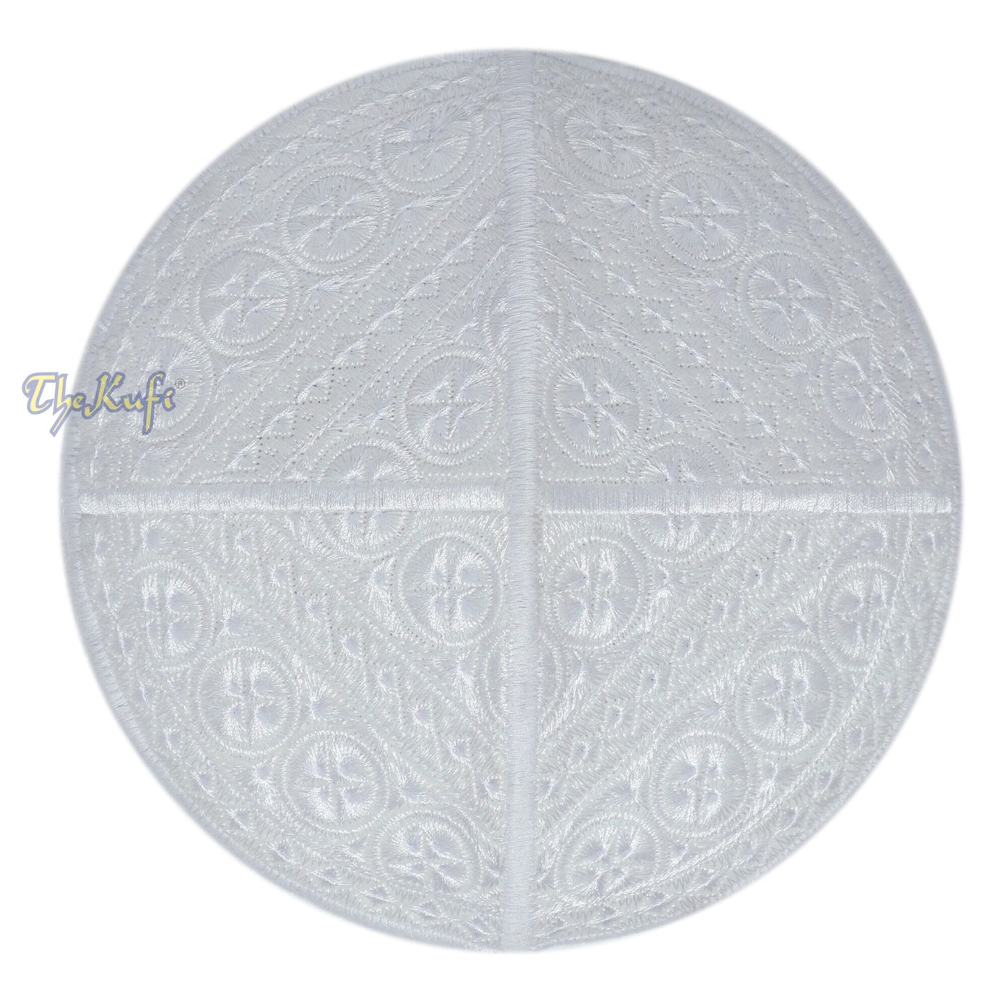 White Intricately Embroidered Rigid Round Pakistani-Style Kufi Hat