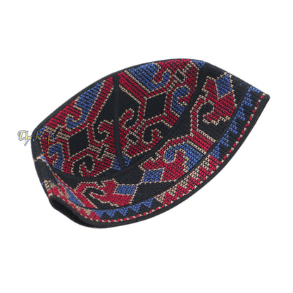 Black, Dark Red, Blue, Light Brown Haji Alay Motif Embroidery Pakistani Topi Kufi Hat