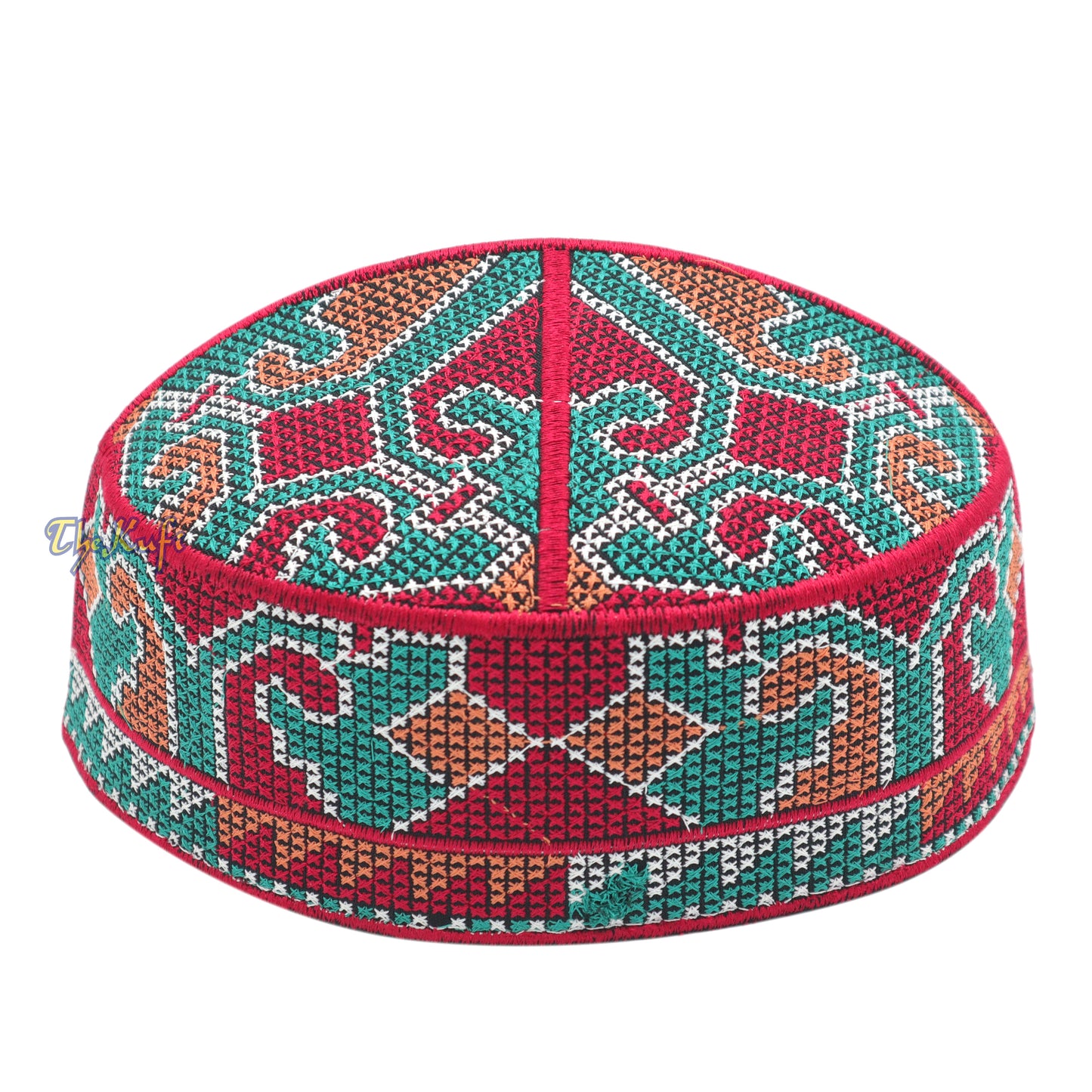 Topi Kufi Pakistan Motif Haji Alay Coklat Pirus Merah Tua