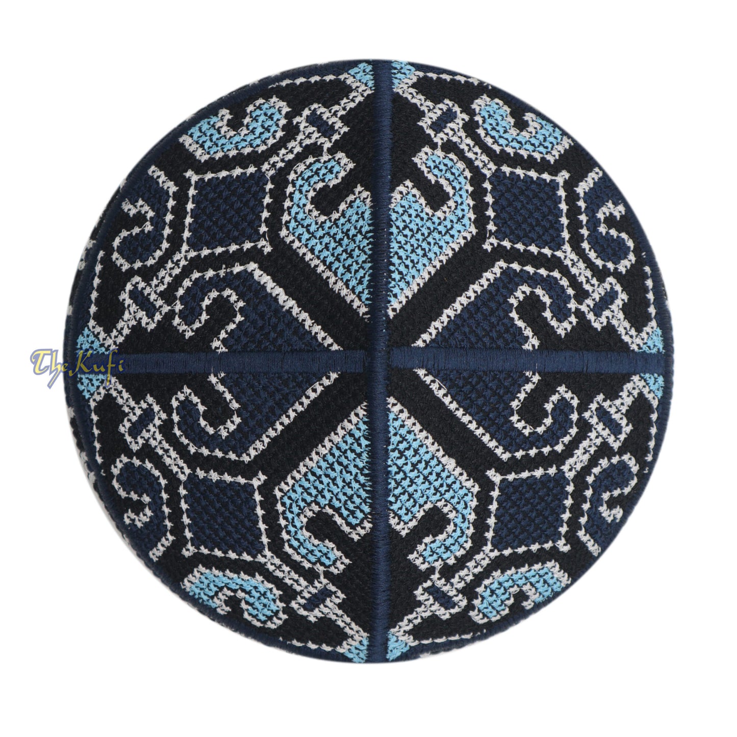 Navy Blue, Black White And Light Turquoise Haji Alay Motif Embroidery Pakistani Topi Kufi Hat