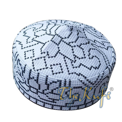 Embroidered White Orchid Pattern Soft Lined Pakistani Style Topi Kufi Cap