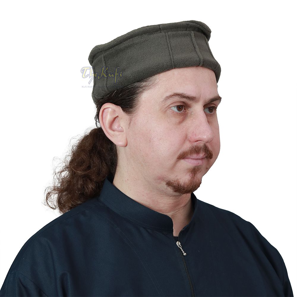 Army Green Afghani Pakol Stretchable Faux Wool Soft Mujahidin Kufi Hat