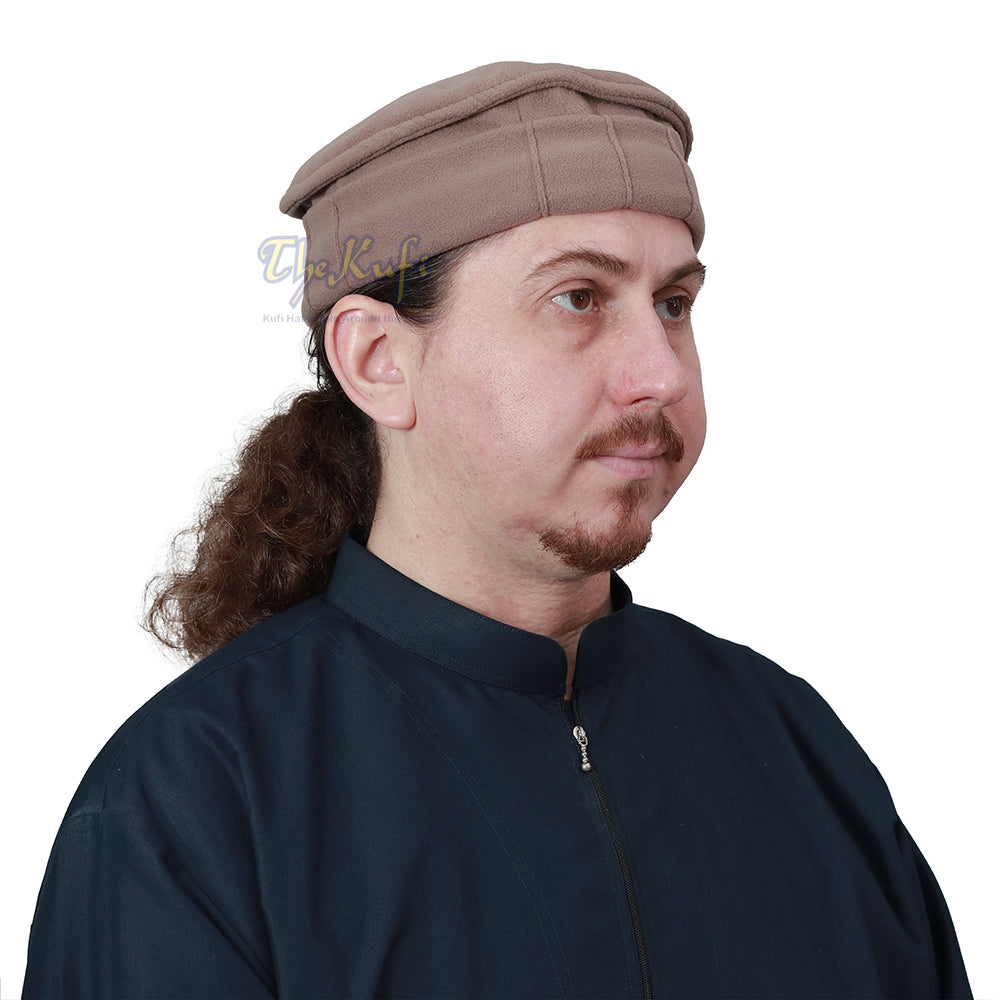 Beige Afghani-Style Stretchable Pakol Faux Wool Mujahidin Soft Kufi Hat