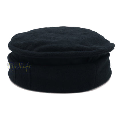 Black Stretchable Faux Wool Pakol Mujahidin Afghani Soft Kufi Hat