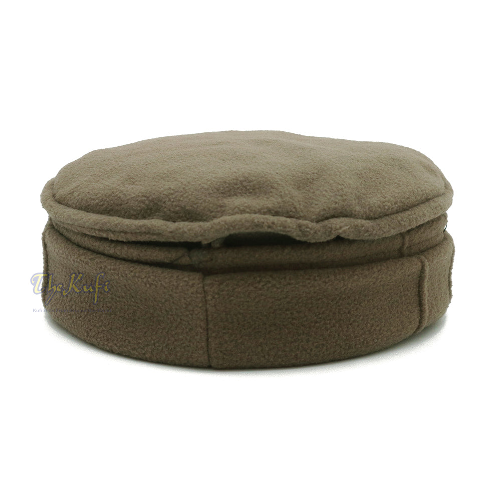 Topi Kufi Lembut Pakol Mujahidin Tradisional Khaki Gelap Boleh Renggang Satu Saiz