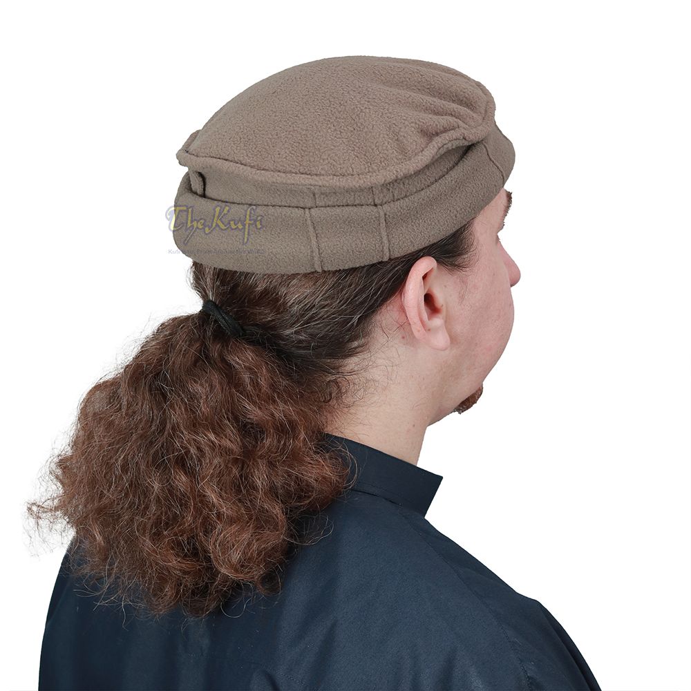 Dark Khaki Afghan Style Faux Wool Stretchable Pakol Mujahidin Kufi Hat
