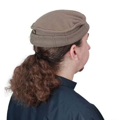 Dark Khaki Afghan Style Faux Wool Stretchable Pakol Mujahidin Kufi Hat