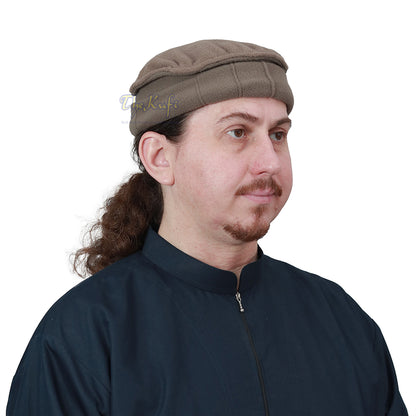 Topi Kufi Lembut Pakol Mujahidin Tradisional Khaki Gelap Boleh Renggang Satu Saiz
