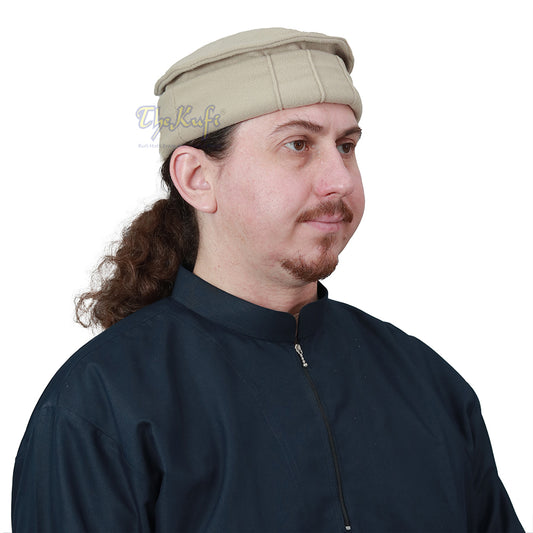 Light Khaki Afghani-Style Faux Wool Stretchable Pakol Mujahidin Soft Kufi Hat