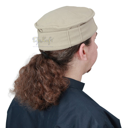 Light Khaki Afghani-Style Faux Wool Stretchable Pakol Mujahidin Soft Kufi Hat